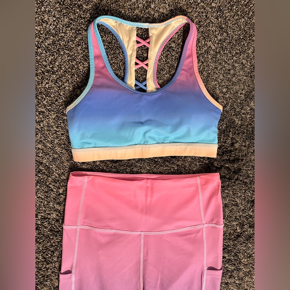 Maven Thread Gradient Ombré Pink and Blue Sports Bra & Leggings - Picture 4 of 8